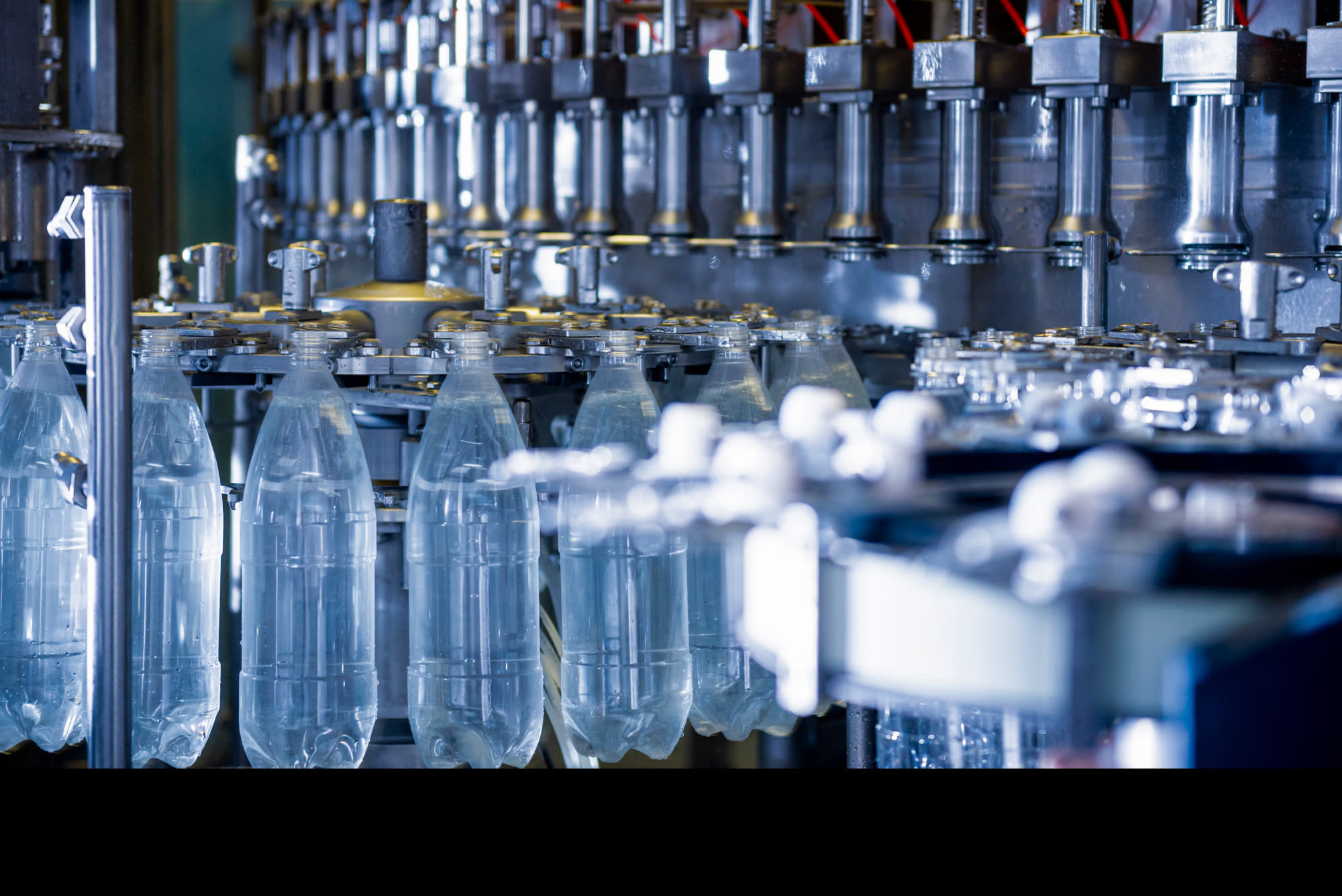 PET bottle filling line in operation